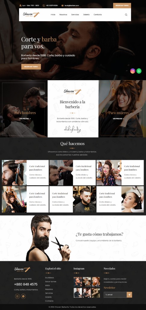 Diseño web minimalista para barbería con foco en servicio y marca