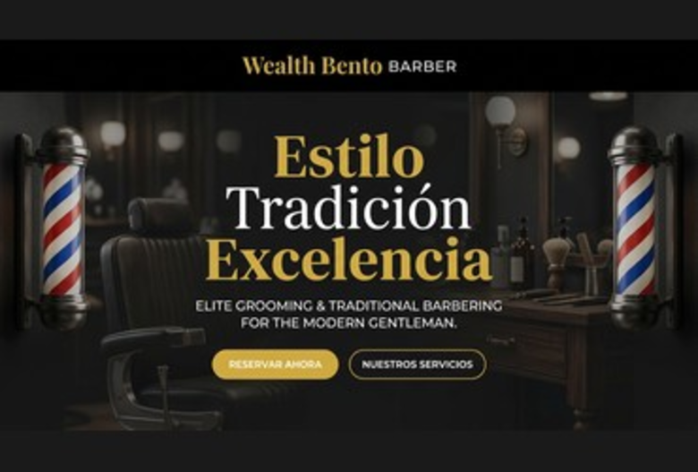 Diseño hero Wealth Bento Barber — barbería clásica con estilo y tradición